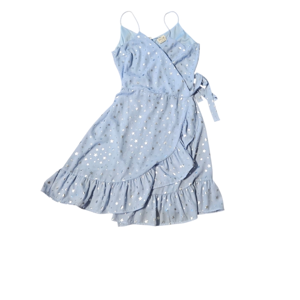 Peach Love California Women's Light Blue Silver Star Wrap Dress Size M